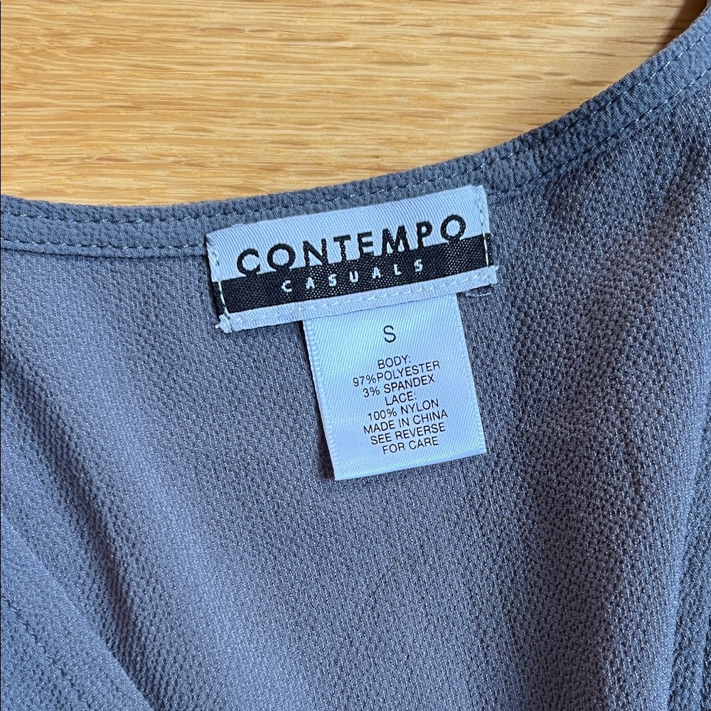 Contempo Casuals Gray Lace Trim Romper - Picture 2 of 6